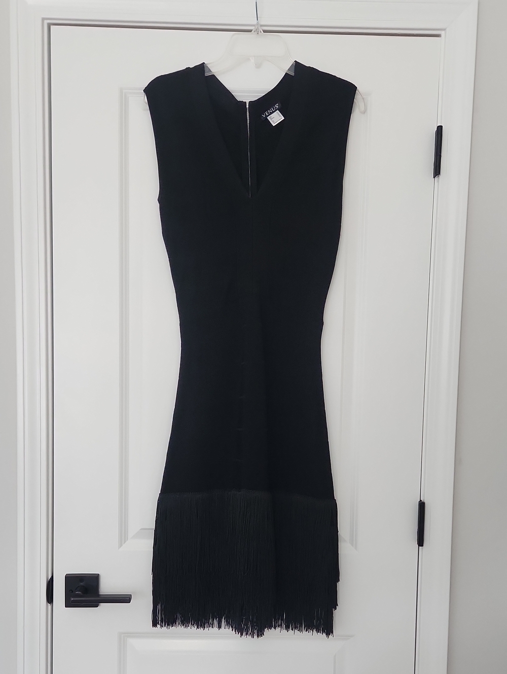 VENUS Black Sleeveless Bandage Fringe-Hem Midi Dress